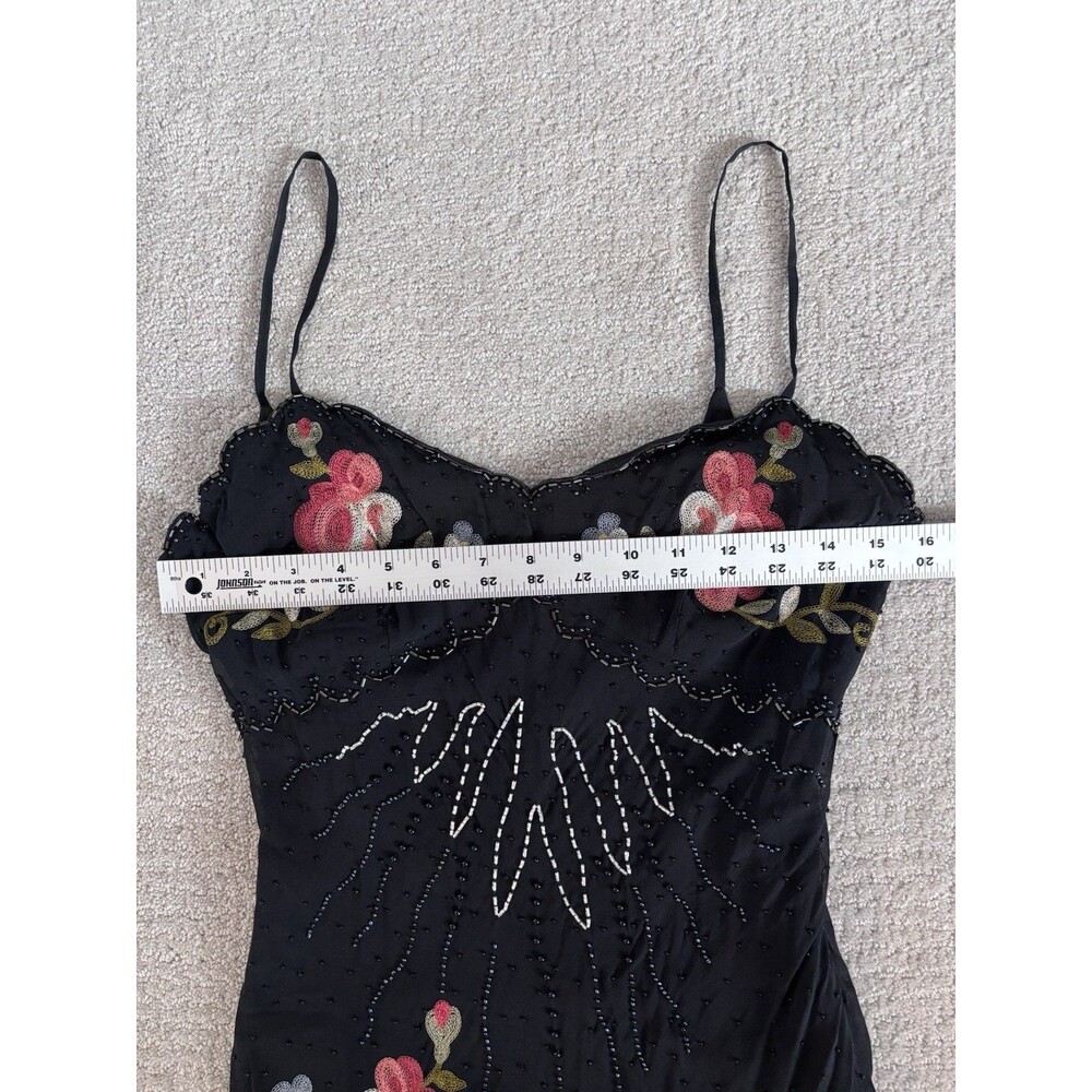 VTG Y2K Cache Silk Maxi Dress Sz 8 Beaded Embroidered Floral Whimsy Fairy Goth - Picture 6 of 16